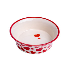 PetFace Red Hearts Flared Ceramic Cat Bowl