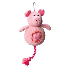 House Of Paws Pig Plush Cord Dog Toy with Spiky Ball