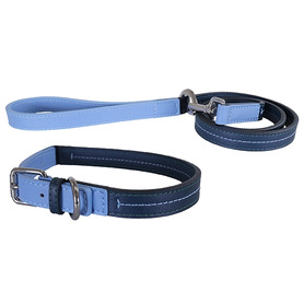 *CLEARANCE* Rosewood Luxury Leather Baby Blue/Navy Collar