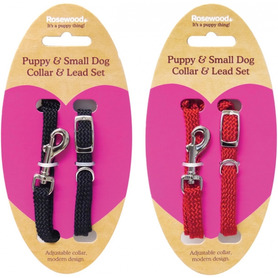 Puppy Collar And Lead Set (Black or Red) Random Selection