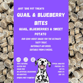 Just 'Ere Fot Treats - Quail & Blueberry Bites 100g