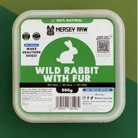 Mersey Raw - Wild Rabbit In Fur - 80:10:10 500g