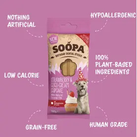Soopa Strawberry & Coco-Cream Cupcake Dental Sticks 100g